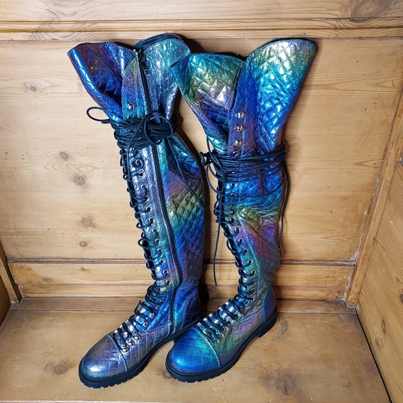 OCHO TOROS Morelia Holographic Thigh High Boots sz 6 - Picture 2 of 8